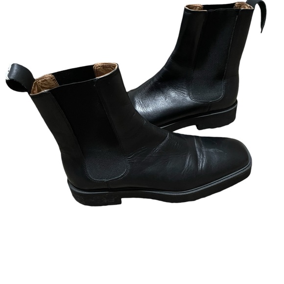 EUC Zara Square Toe Leather Ankle Boot Low Heel Black Size 9 EU 40 - Picture 7 of 7